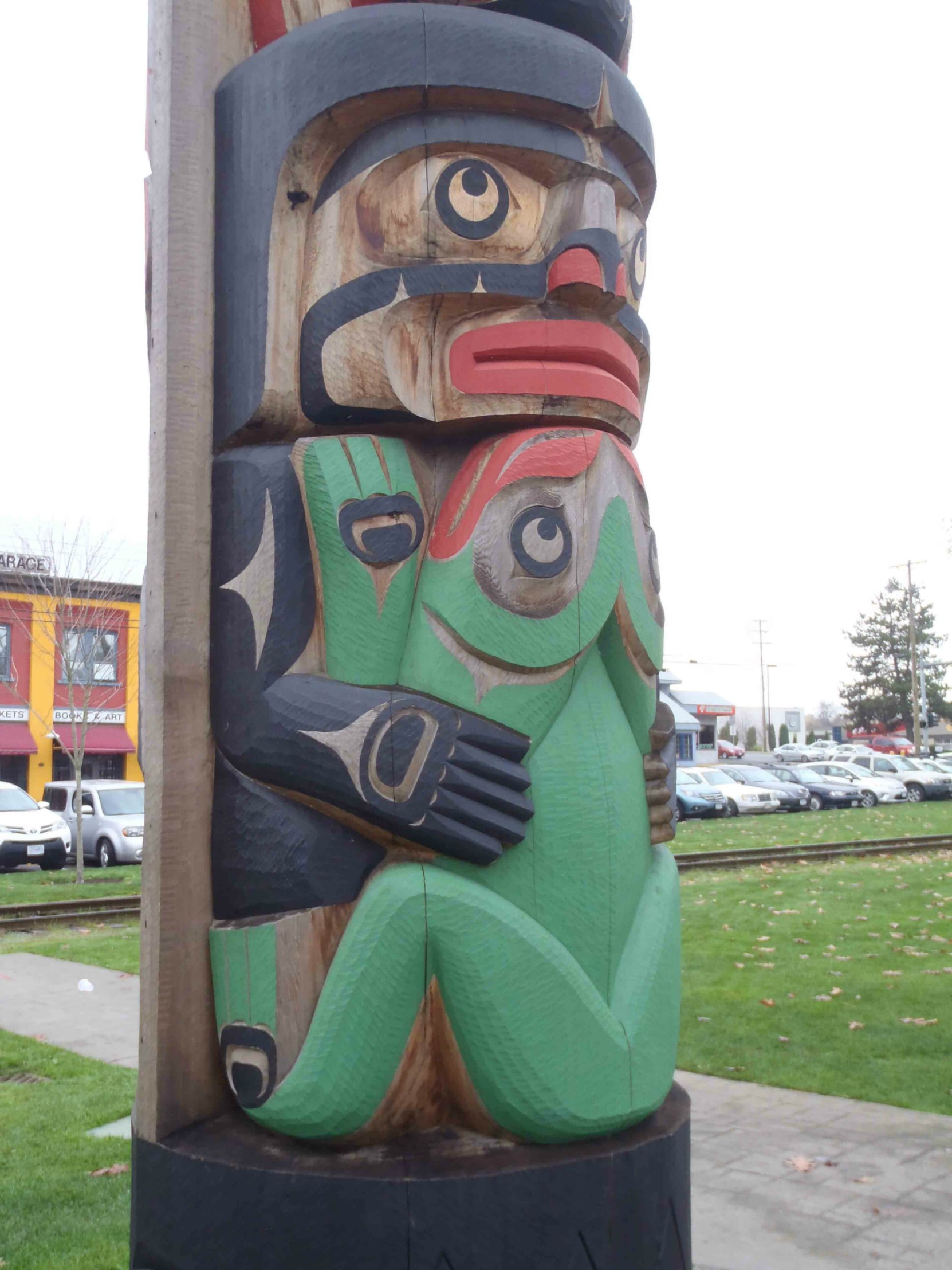 Centennial Pole, Frog Figure, Charles Hoey Park, Duncan, B.C.