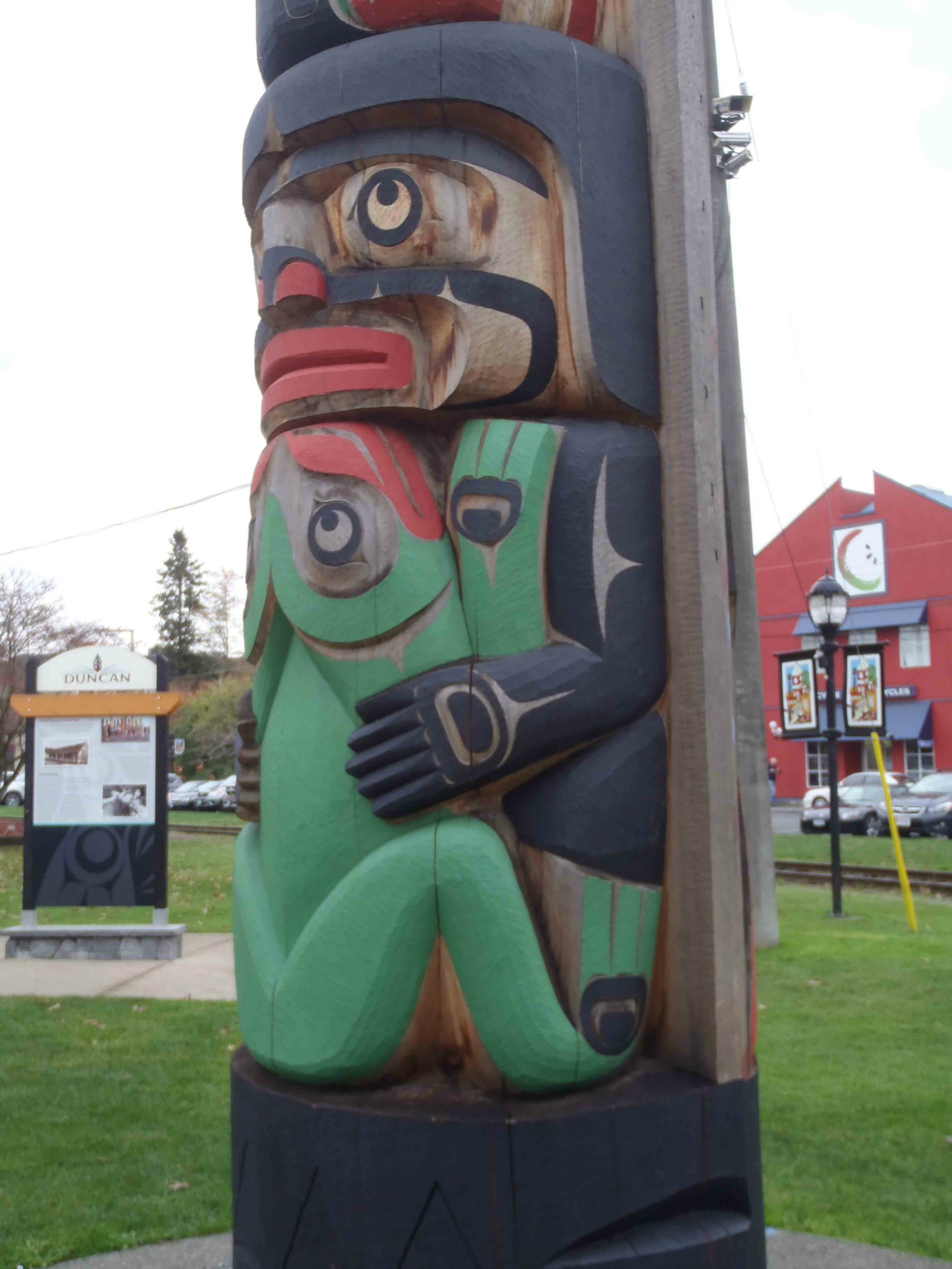 Centennial Pole, Frog Figure, Charles Hoey Park, Duncan, B.C.