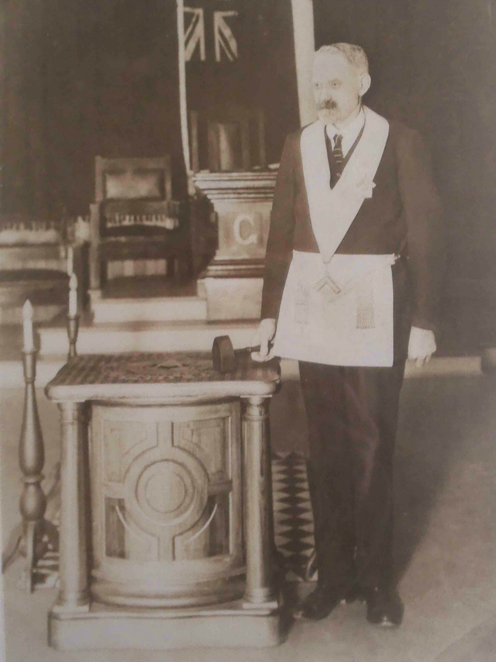 Christopher Dobson in Masonic regalia, circa 1928 (Photo courtesy of Temple Lodge, No.33 A.F.&A.M.)