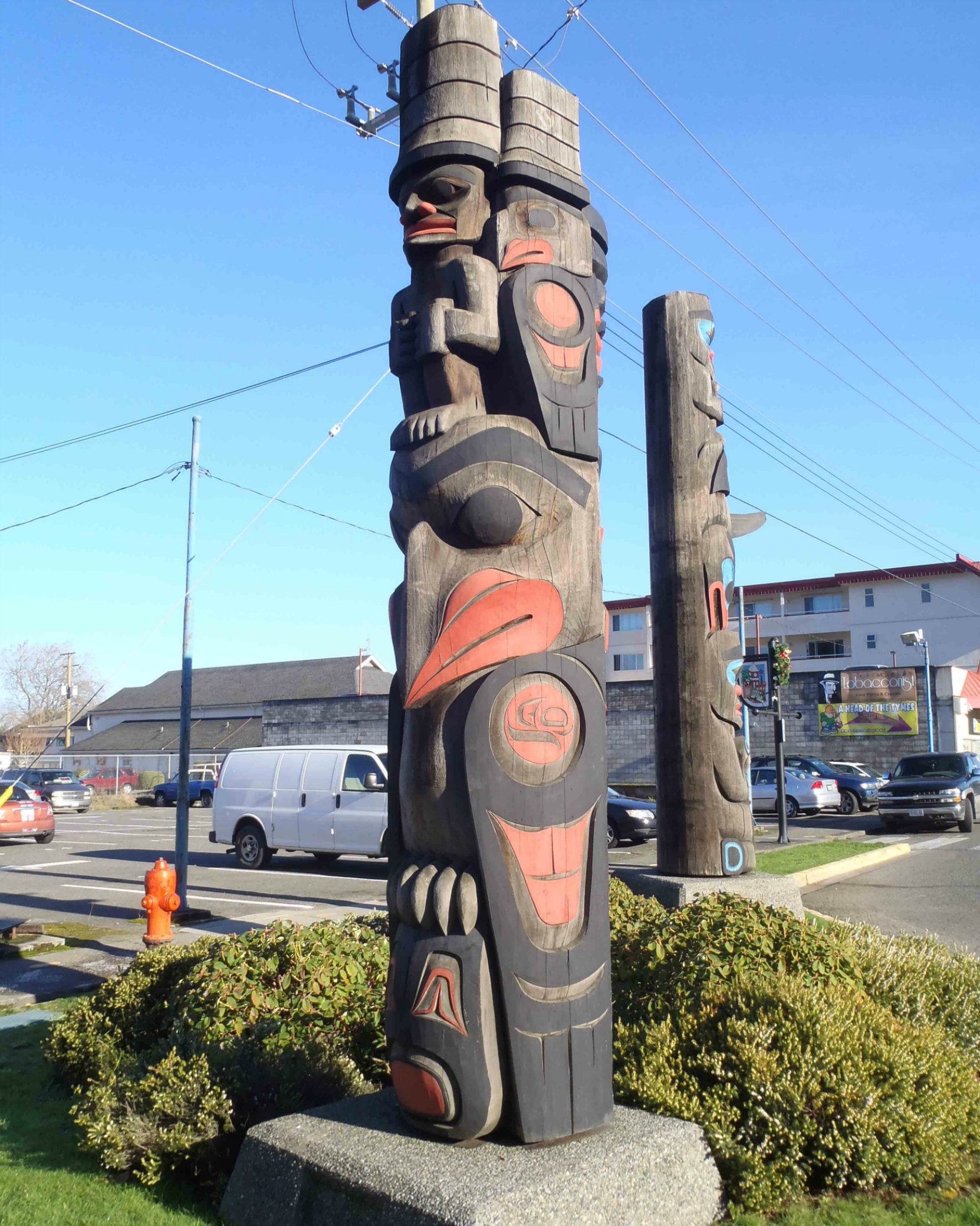 The Guardians pole, Government Street at Kenneth Street, Duncan, B.C.