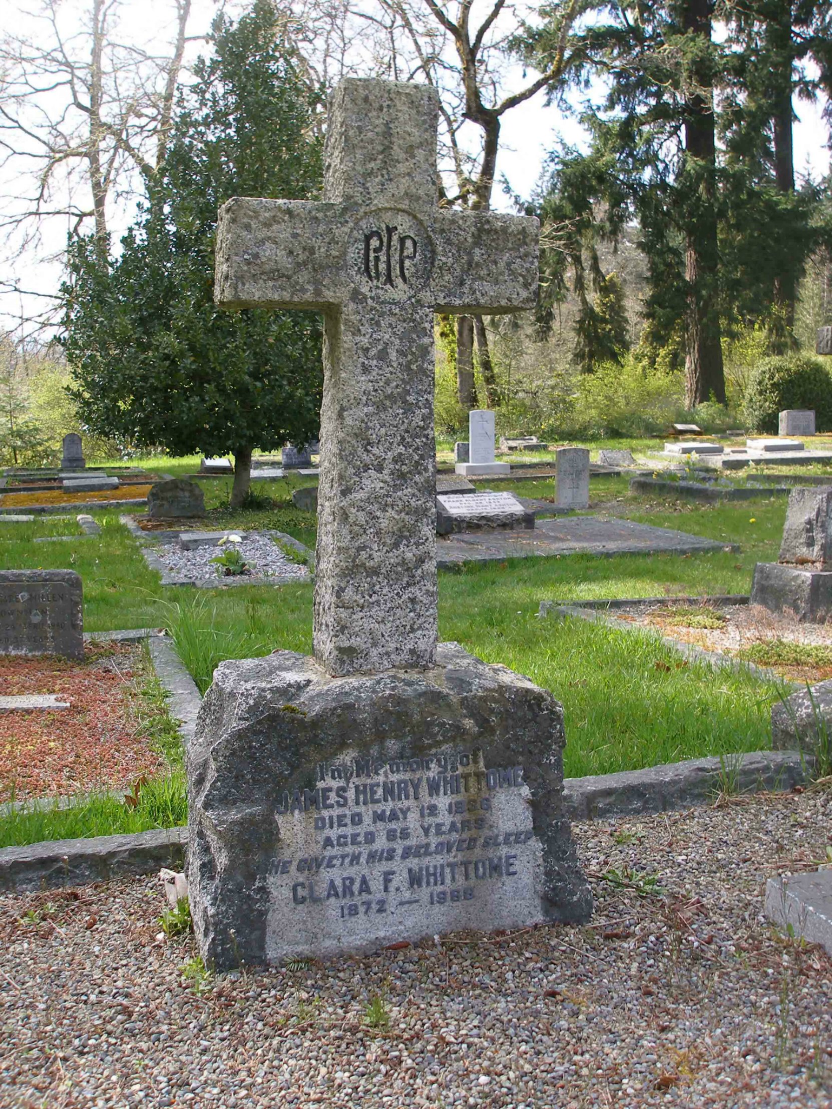 The grave of James Henry Whittome (1872-1936) and Clara Whittome in St. Peter's Quamichan cemetery