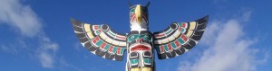 Sea and Sky totem pole, downtown Duncan, B.C. Top of pole showing Thunderbird