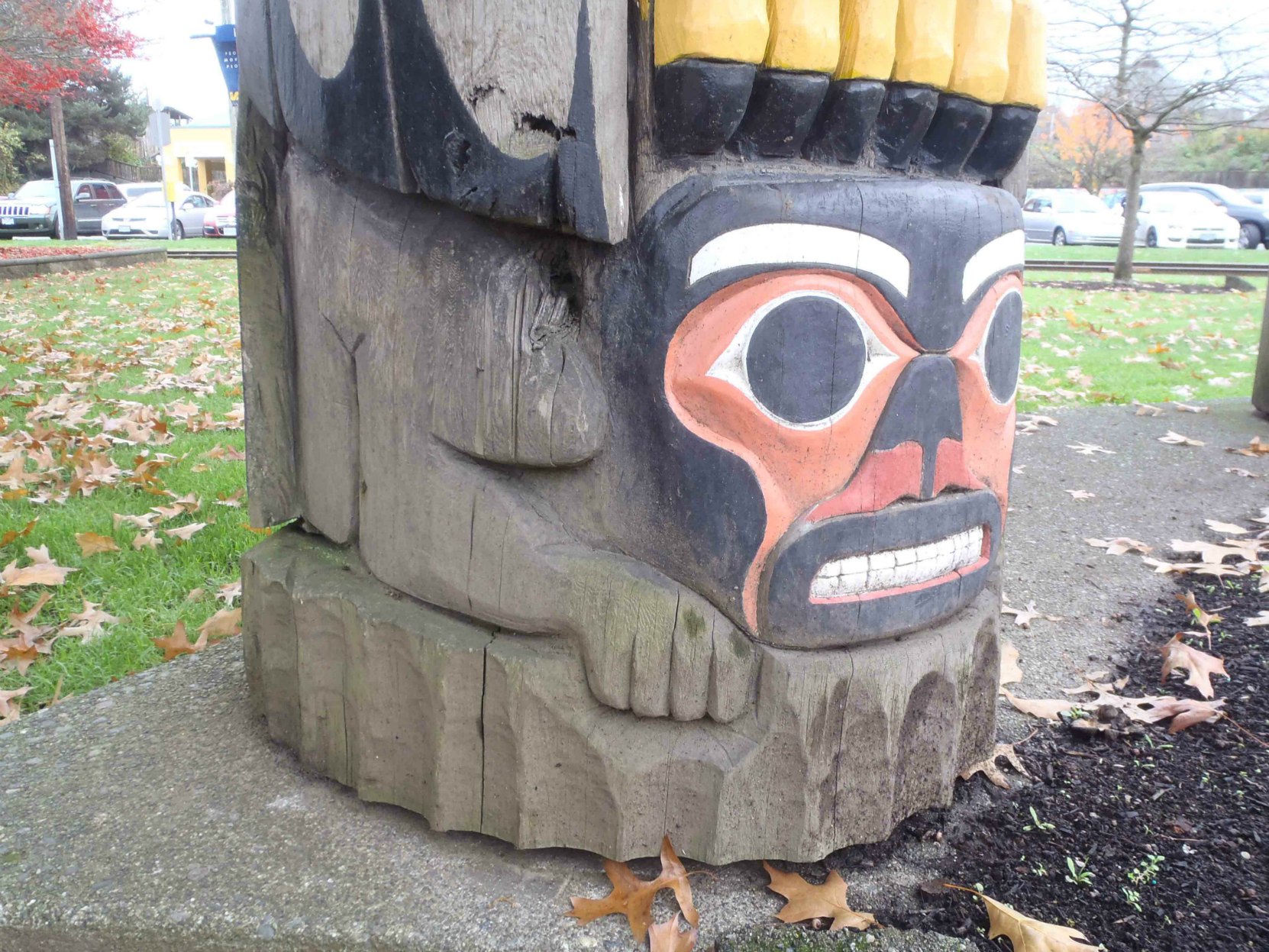 Transformation In Life totem pole, Man figure, Canada Avenue, Duncan, B.C.