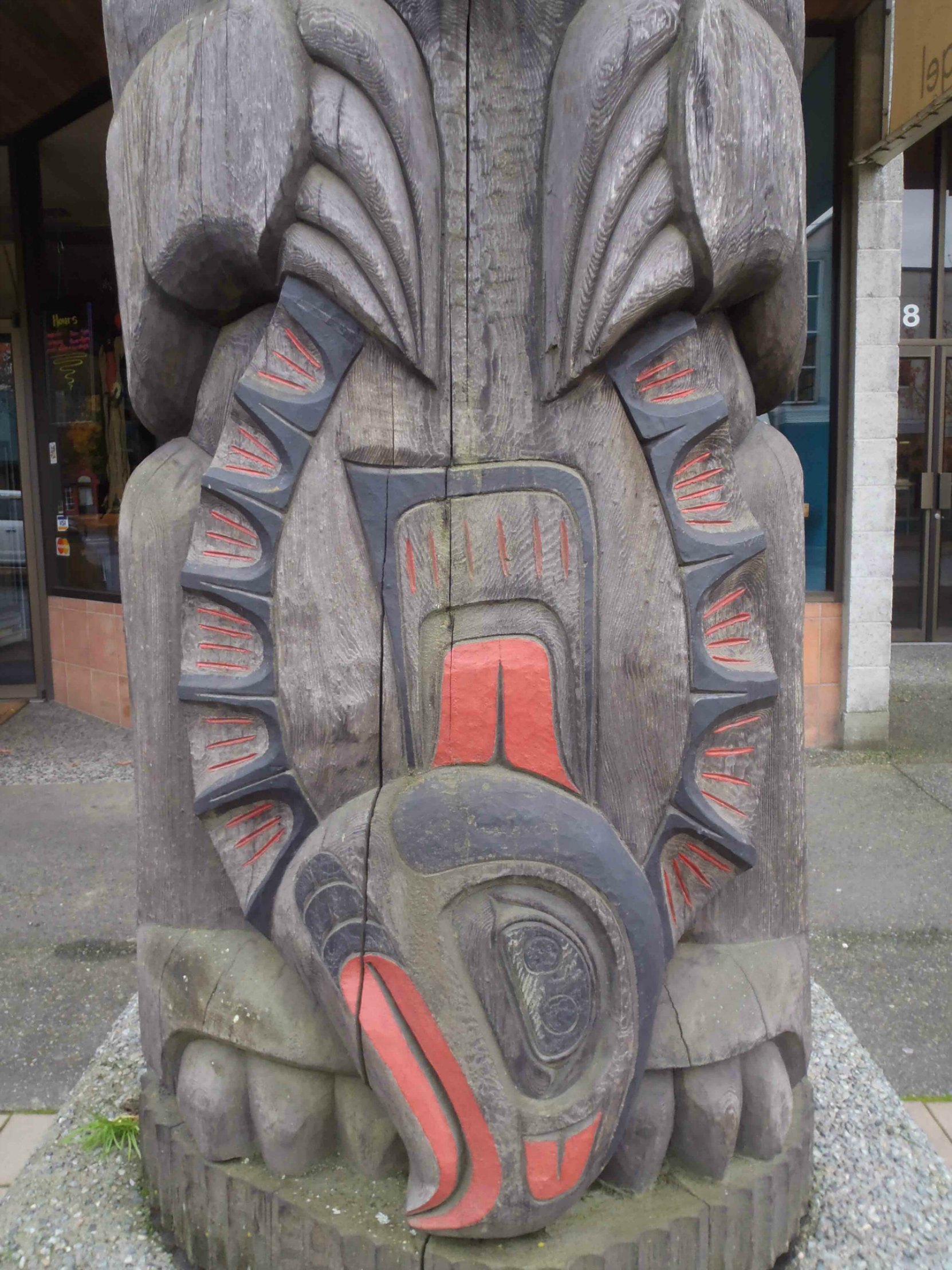 Wind Spirit totem pole, Halibut figure, Station Street, Duncan, B.C.
