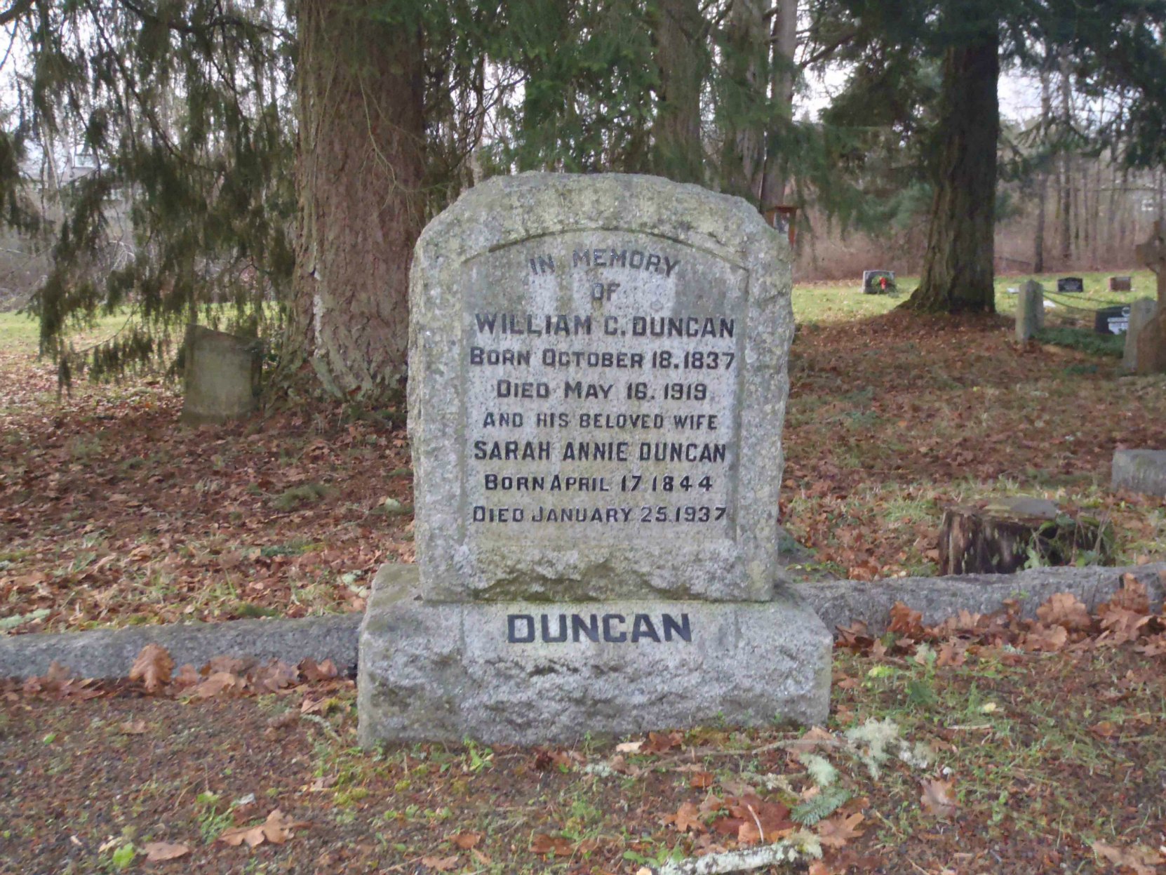 William Chalmers Duncan & Sarah Duncan grave, St. Peter's Quamichan, Anglican cemetery