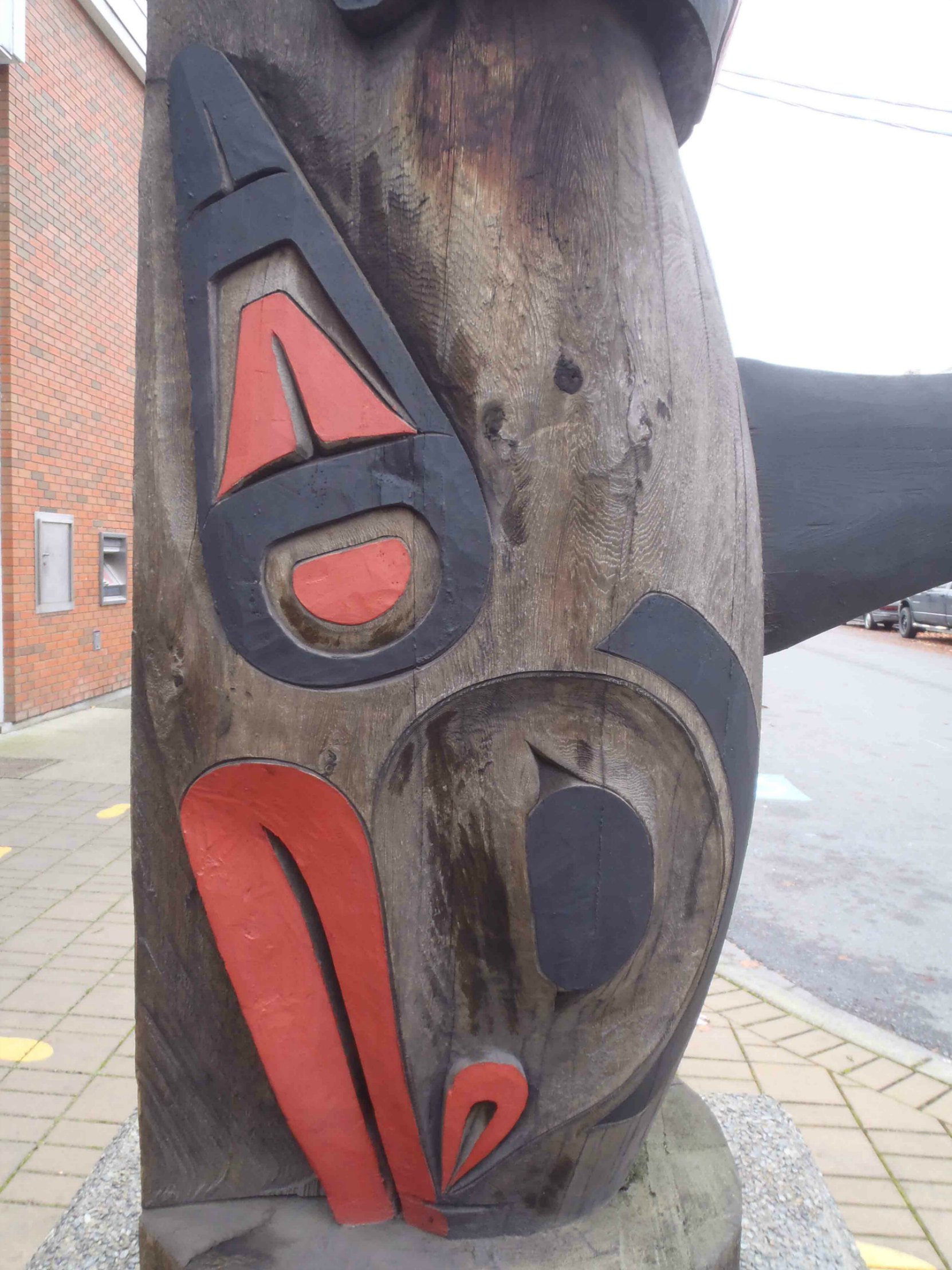 Harvest Time totem pole, Killer Whale figure, Station Street and Craig Street, Duncan, B.C.
