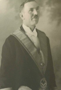 Hugh George Savage (1882-1957) owner, editor and publisher of the Cowichan Leader newspaper - in Masonic regalia, circa 1923