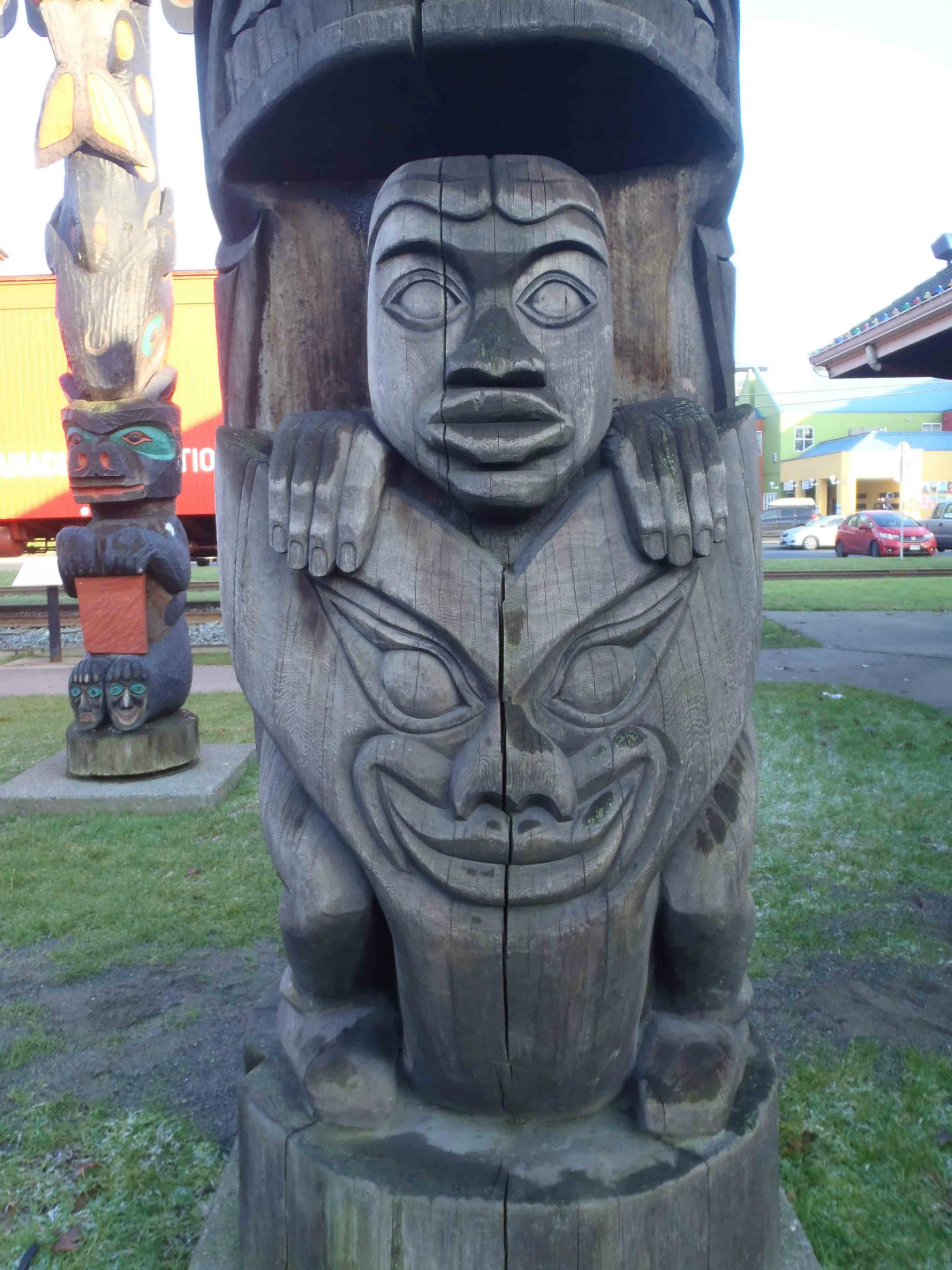 Transformation pole, Man and Wolf figures, Canada Avenue between Station Street and Kenneth Street
