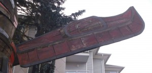 Transformation of Man, Whale Spirit figure on wing. Government Street at E.J. Hughes Place