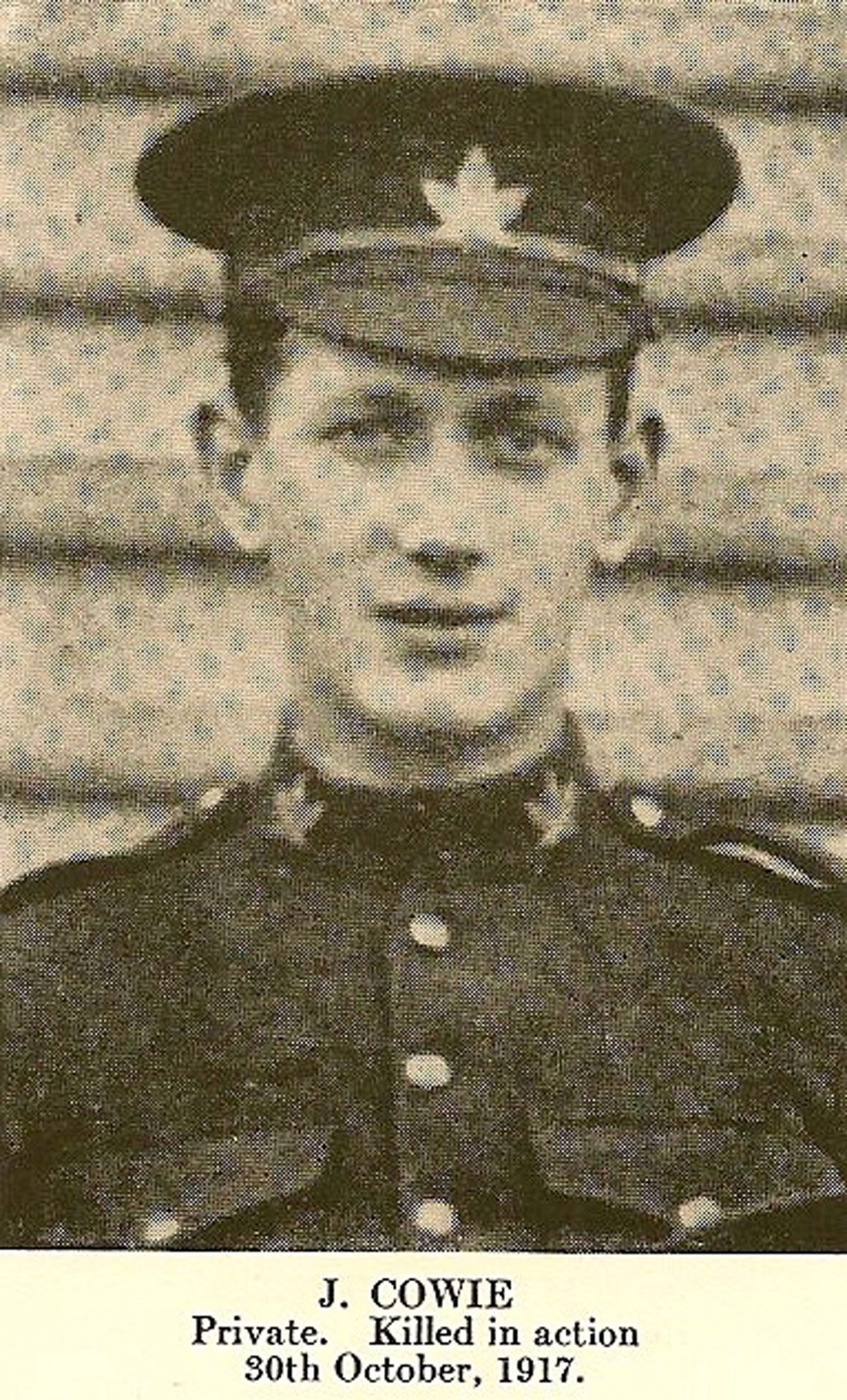 Private John Cowie, who killed in action 30 October 1917 (photo courtesy of John Cowie)